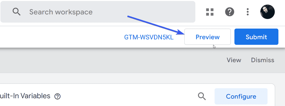 Botão Preview do GTM